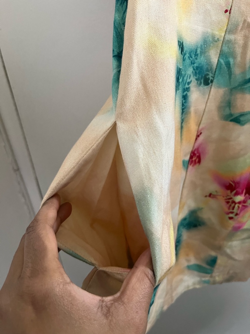 Bar III Yellow Floral Puff-Sleeve Tunic dress with Pink and Teal Accents - Picture 10 of 11